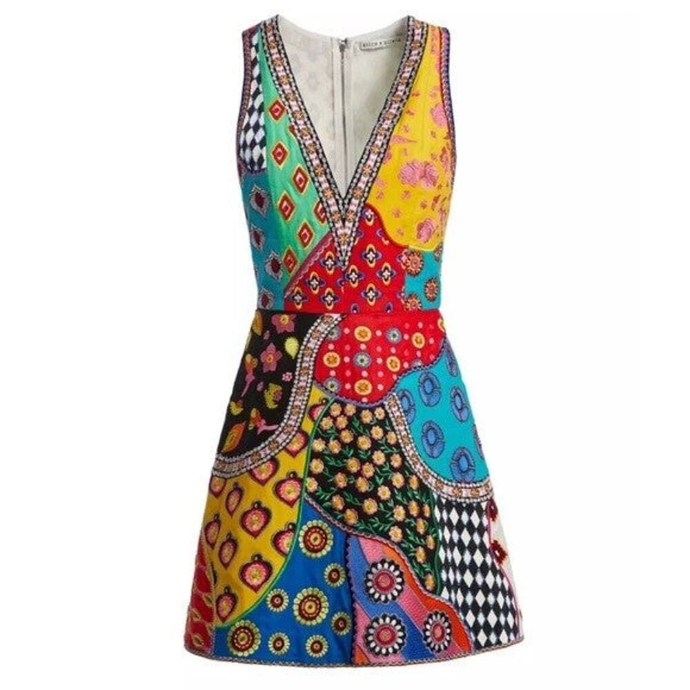 Alice + Olivia Patchwork Mini Dress Multicolor - 4 - image 5